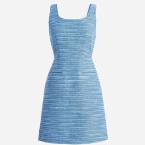 J Crew Women’s EUC Mini Sheath Dress Blue Sequin Tweed 12 Square Neck BP602